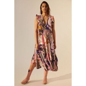 Anthropologie Ruffled Patchwork Midi Dress Size 6